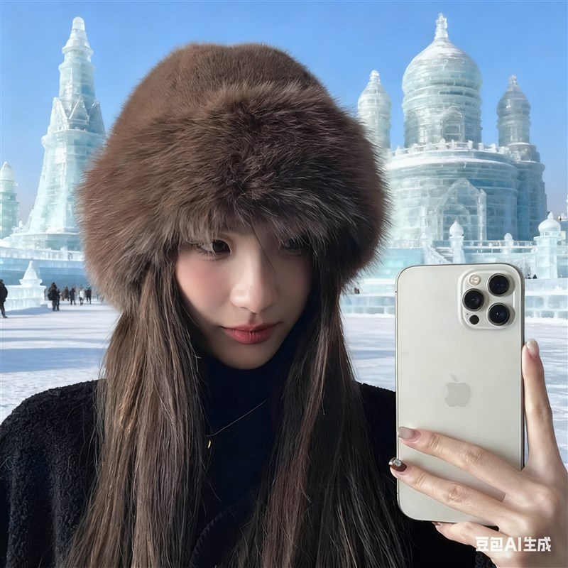 东北防寒帽子雪乡哈尔滨保暖毛茸茸显脸小渔夫帽棉帽雪地毛绒加厚