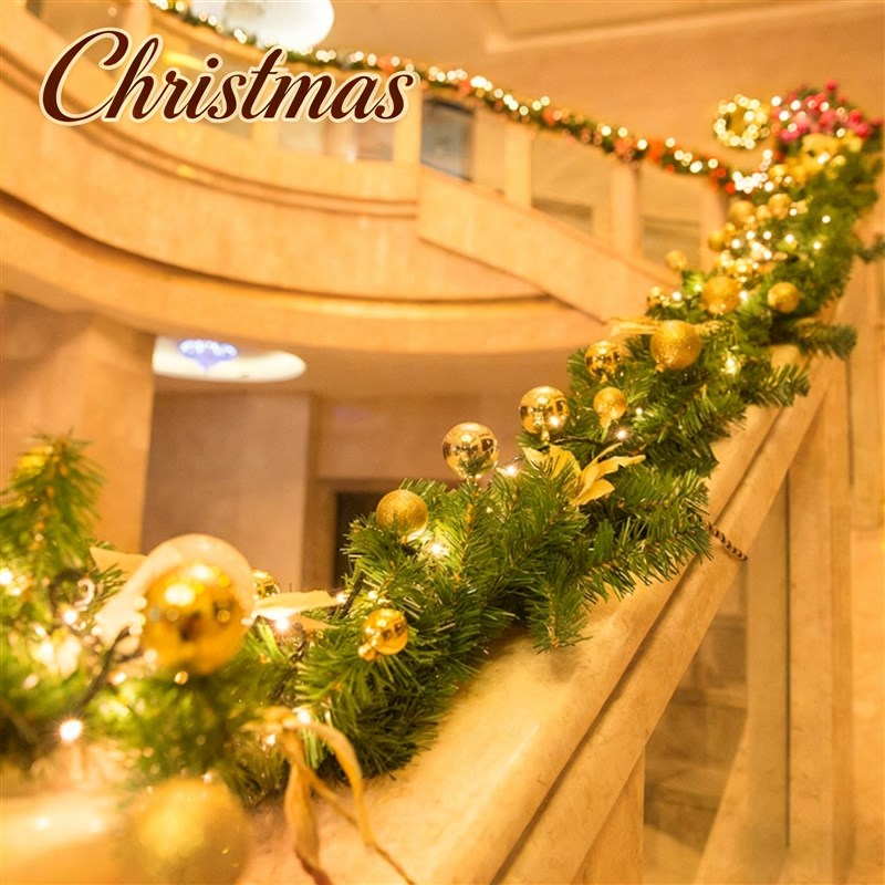 圣诞装饰藤条氛围场景布置酒店商场楼梯扶手装扮2.7米加密挂饰品