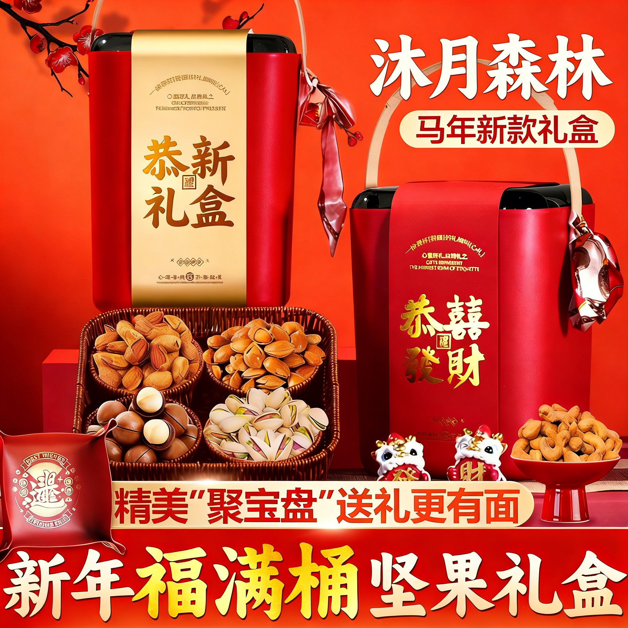 沐月森林新春特大桶恭喜发财零食坚果礼盒过年送礼企业团购福利,零食/坚果/特产,坚果礼盒,淘宝优惠券,粉丝福利购,淘宝优惠卷