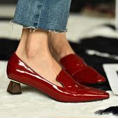 温柔单鞋 仙女鞋 小高跟简约粗跟红色亮皮女2020新款 日本CZ法式