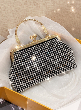 包包女新款镶钻晚宴包网红零钱包时尚洋气夹口小方包手机包百搭