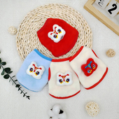 小奶狗新年宠物小猫咪衣服红色喜庆茶杯犬加绒保暖龙年过年幼犬衣