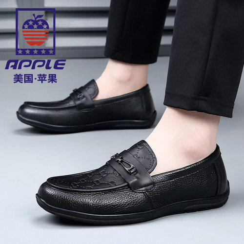 苹果/APPLE休闲皮鞋2025年春秋新款一脚蹬豆豆鞋男真皮男士乐福鞋