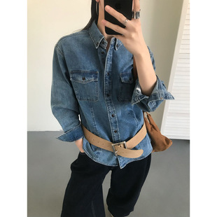 高品质细节做工水洗牛仔衬衫外套女韩版网红辣妹叠穿衬衣夹克ZGC