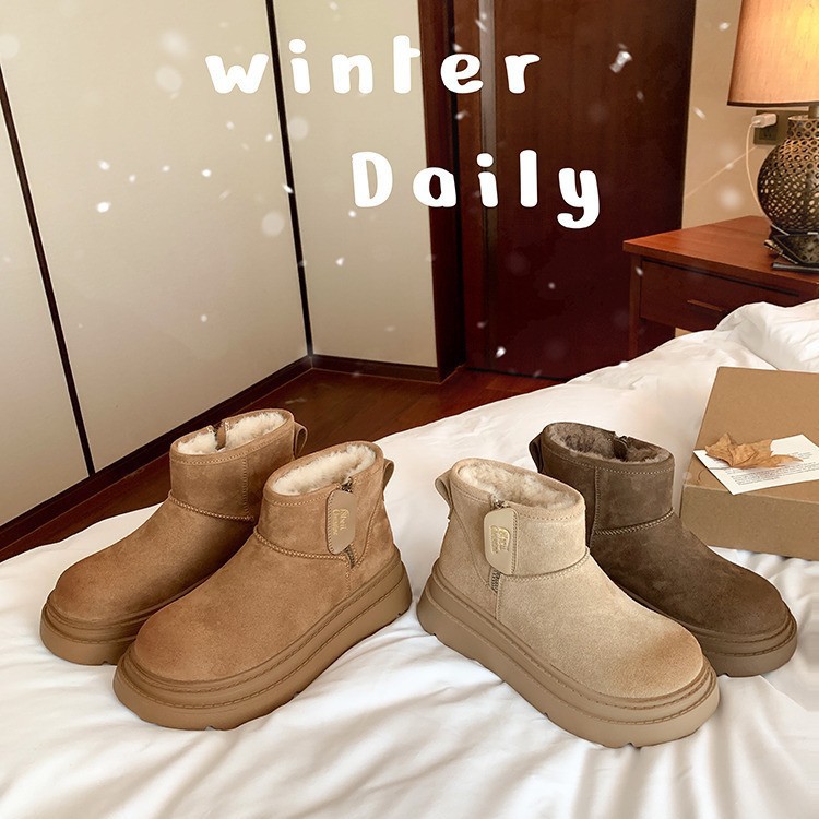 【sheii苏茵茵】小耳朵~加绒厚底小矮筒羊毛毛短靴子女雪地靴冬季