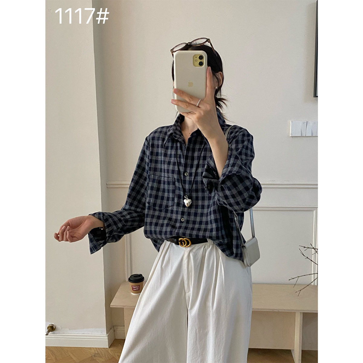 秋冬新款日系cleanfit复古潮流垂感磨毛格纹衬衣宽松格子衬衫外套,女装/女士精品,衬衫,淘宝优惠券,粉丝福利购,淘宝优惠卷