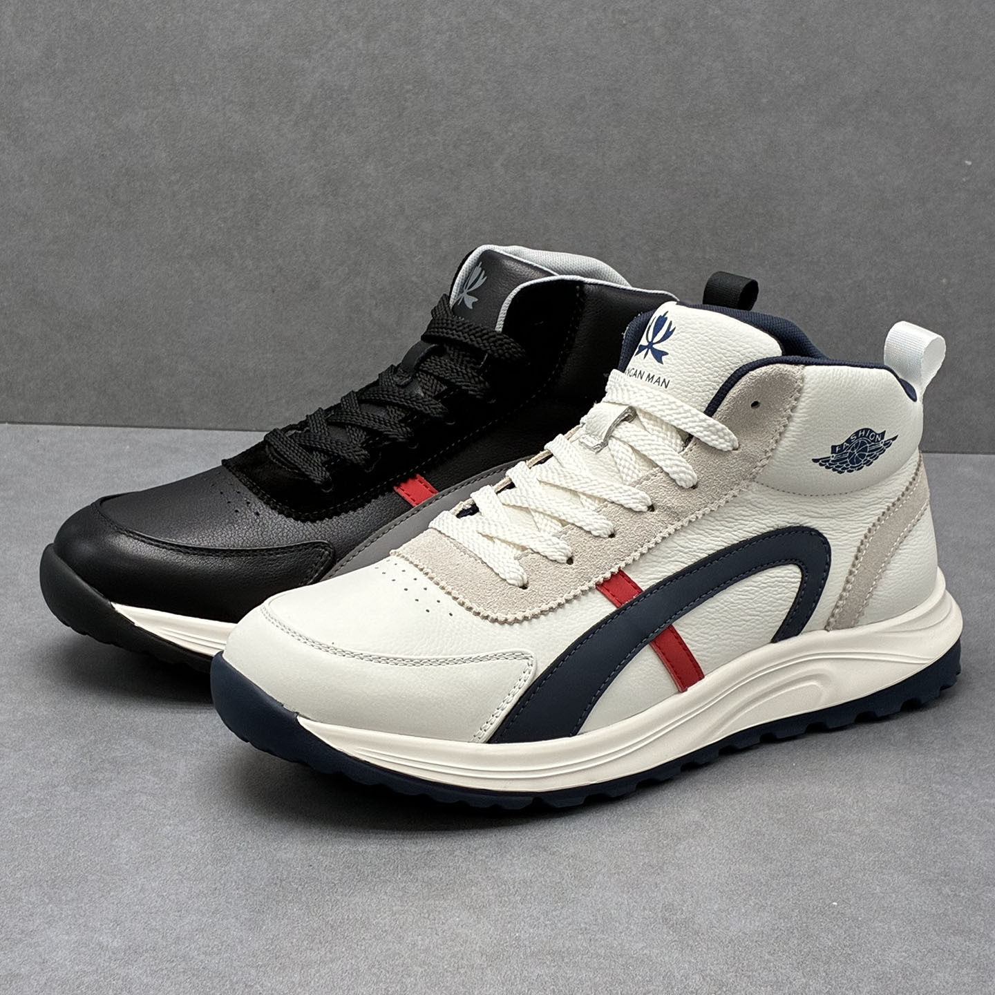 高帮男鞋秋季新款工装休闲鞋真皮透气板鞋轻便软底防滑阿甘运动鞋