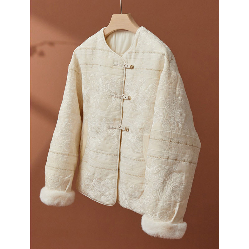 新中式国风盘扣高级感提花刺绣90白鸭绒羽绒服女2025冬季保暖外套