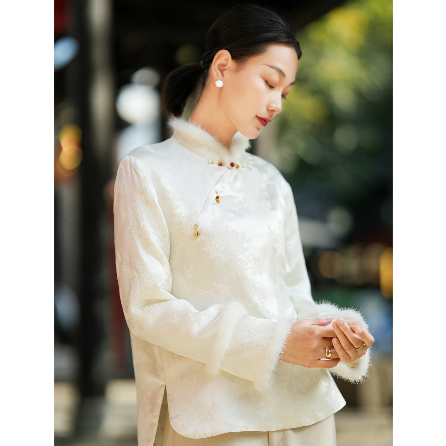 新中式真丝提花夹棉厚上衣女25冬外穿内搭国风盘扣高级感气质衬衫