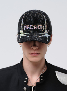FACEONLAB毒液烫钻鸭舌帽时尚潮流显脸小水钻闪钻黑色奢华棒球帽