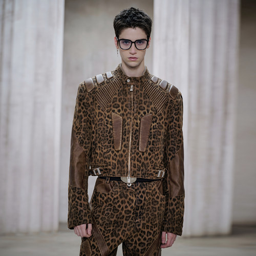 原创豹纹机车夹克设计师明星同款