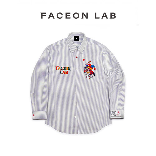 FACEONLAB乔克劳伦小丑图案原创款设计印花条纹休闲翻领男女衬衫