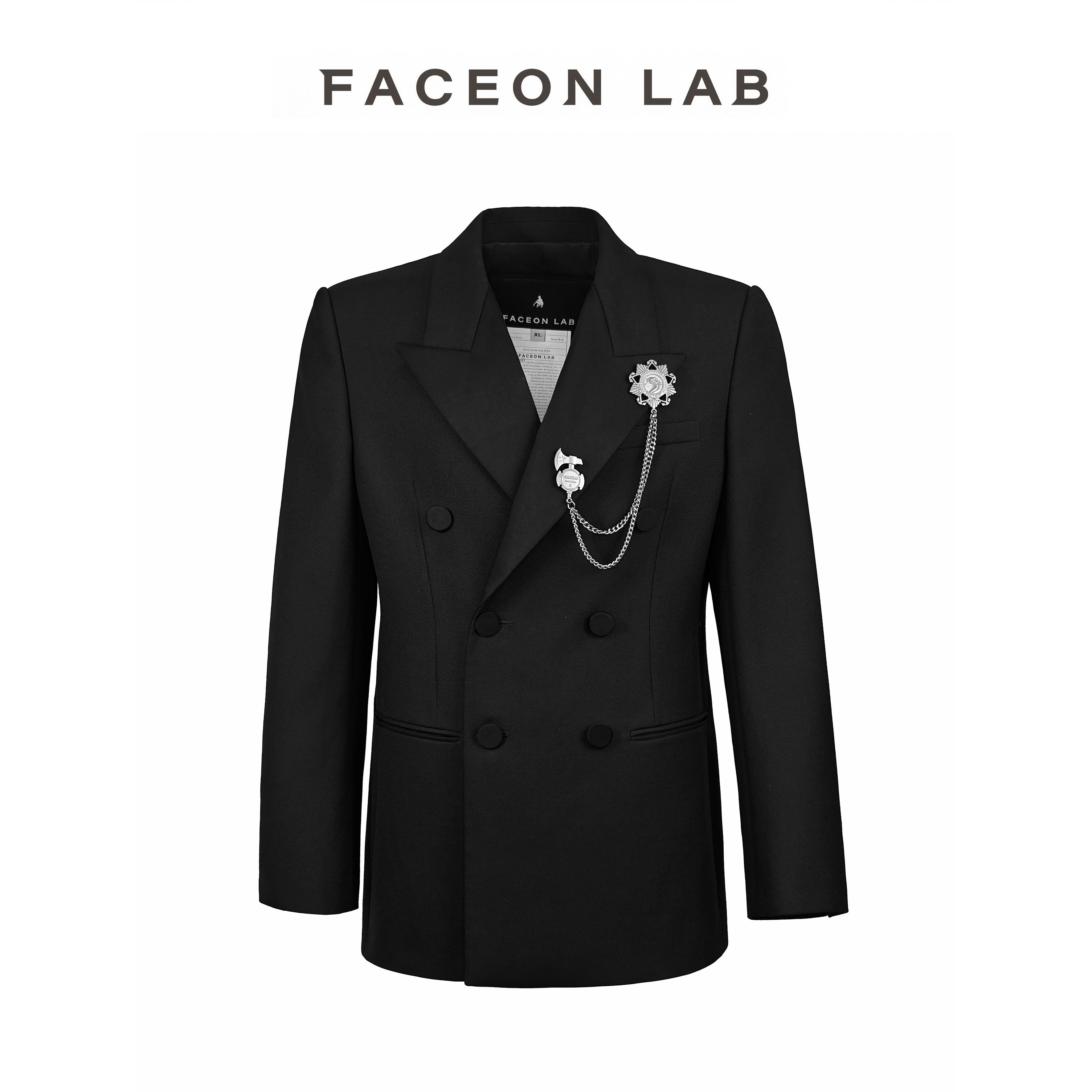 FACEONLAB 明星同款暗夜勋章西服晚礼服轻奢风戗驳领双排扣黑西装图片