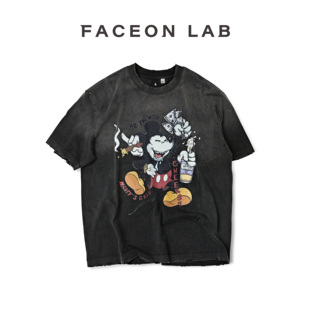【王赫野同款】FACEONLAB纸醉金迷米奇T复古百搭宽松印花男女T恤