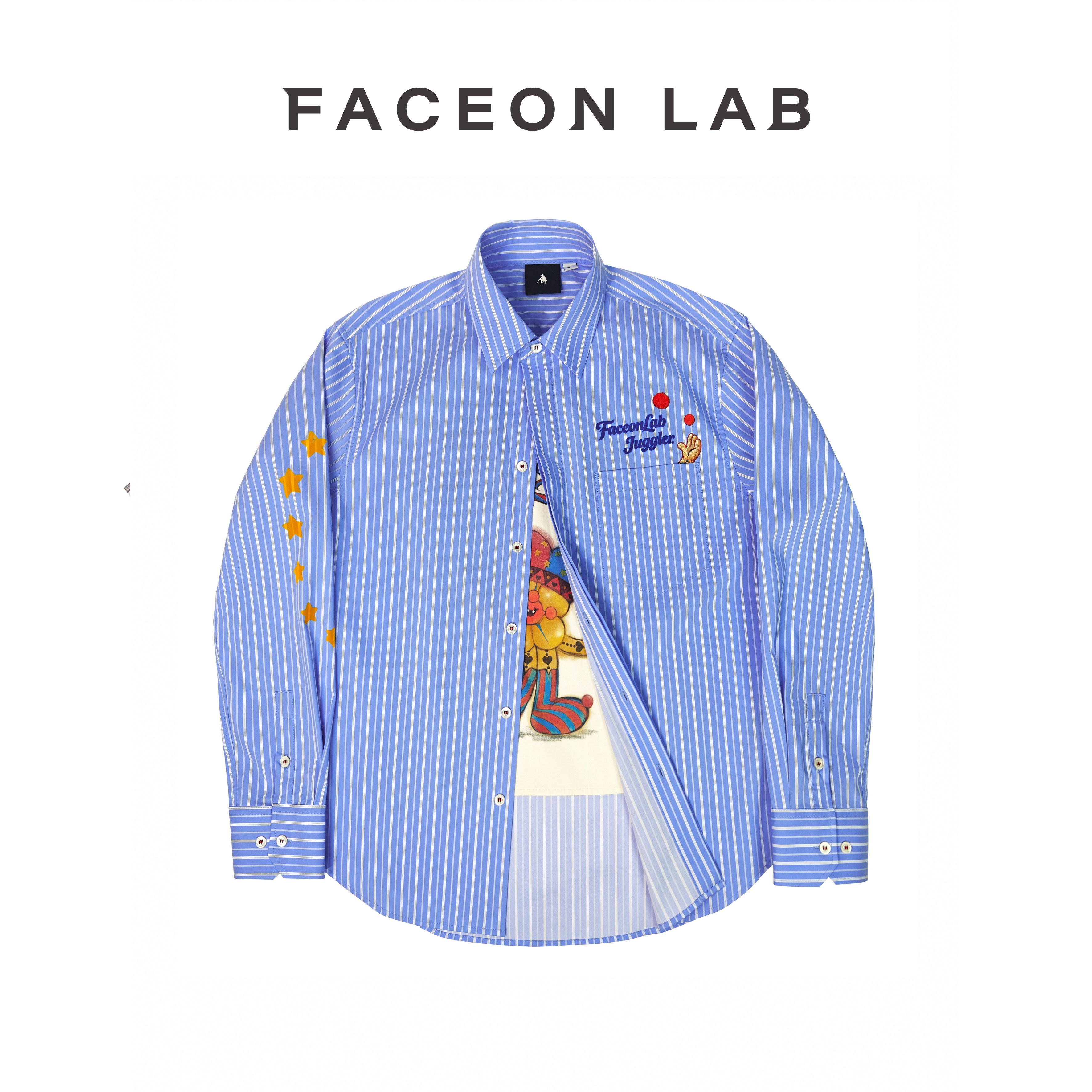 FACEONLAB蓝条纹小丑花长袖衬衫图片