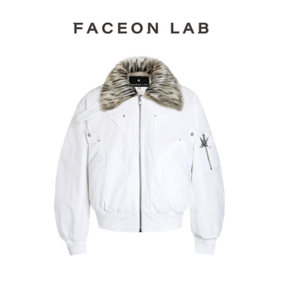 FACEONLAB B-15雪山飞狐白色飞行员夹克冬款毛领座山雕加绒厚外套