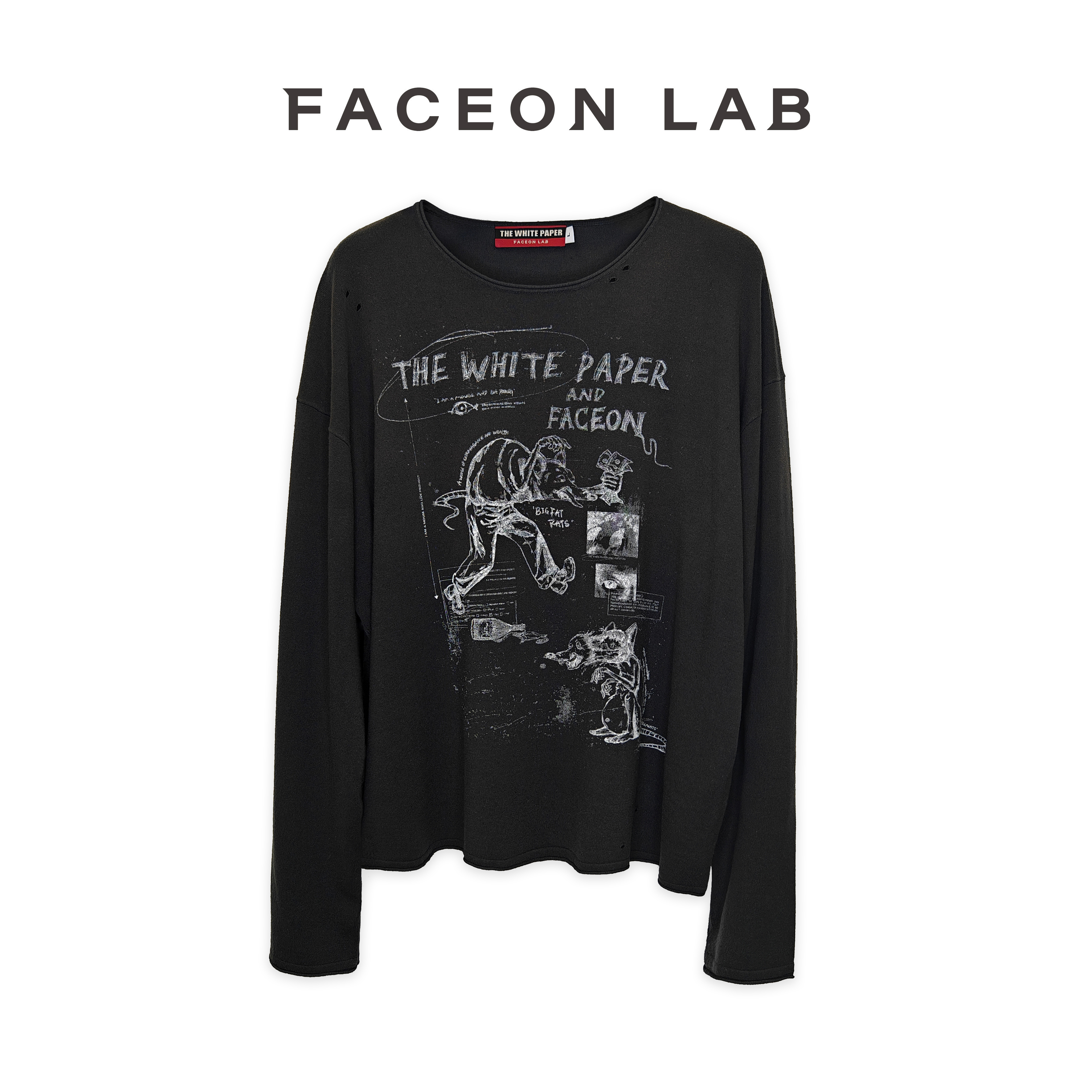 明星同款长袖涂鸦圆领街头打底衫