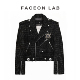 阿信同款 FACEONLAB小香风骑士夹克金属徽章设计师短款 黑色外套