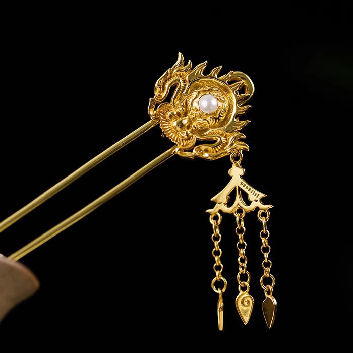 汉服首饰纯银镀金宫廷风流苏步摇发簪子古典发钗.玲珑