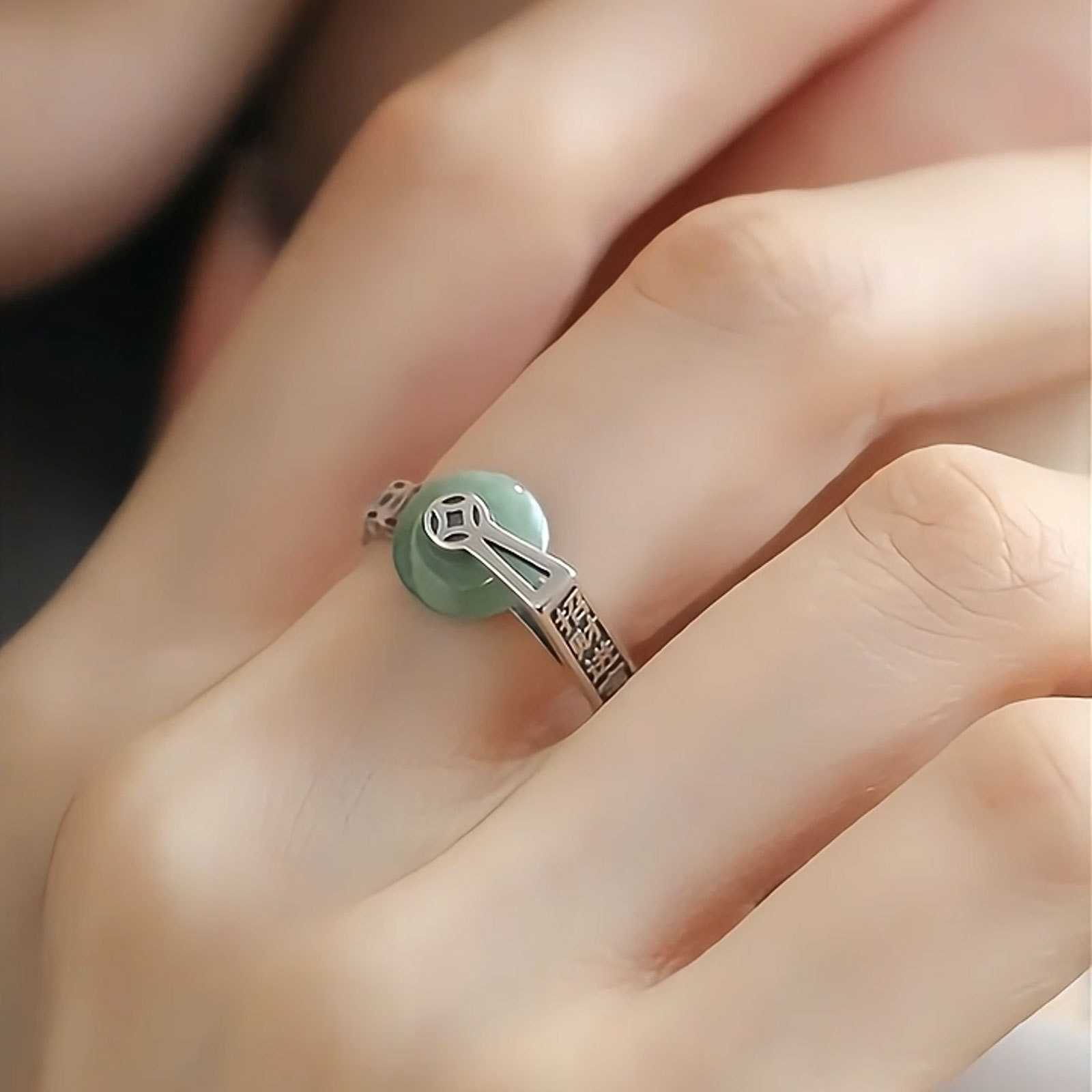 复古925银时来运转金钱戒指