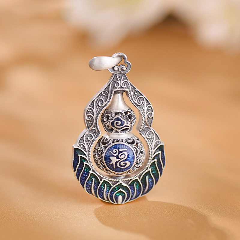 s925纯银珐琅彩葫芦吊坠男女士款复古民族风项链配饰挂坠