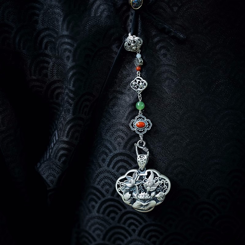 旗袍压襟挂件吊坠扣挂饰古风复古莲叶田田装饰唐装衣襟茶服