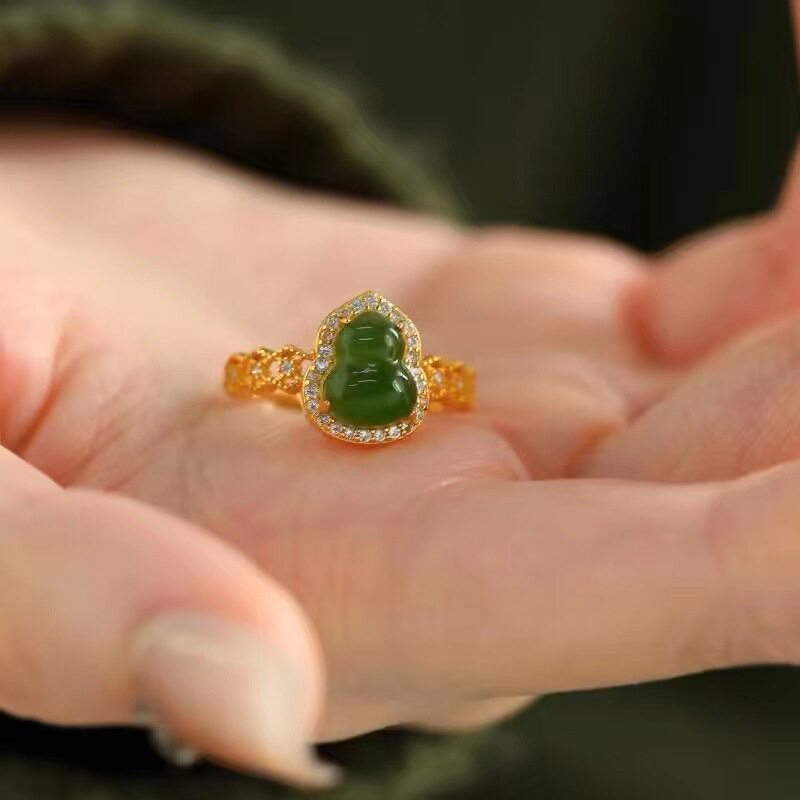 福禄花丝和田碧玉葫芦戒指女宫廷复古风小众设计轻奢高级感食指戒