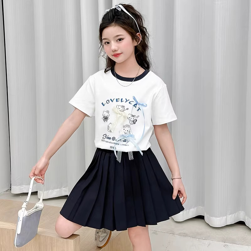 DWDZ女童短袖短裙套装夏季2026新款女大童t恤裙子韩系女孩夏装潮