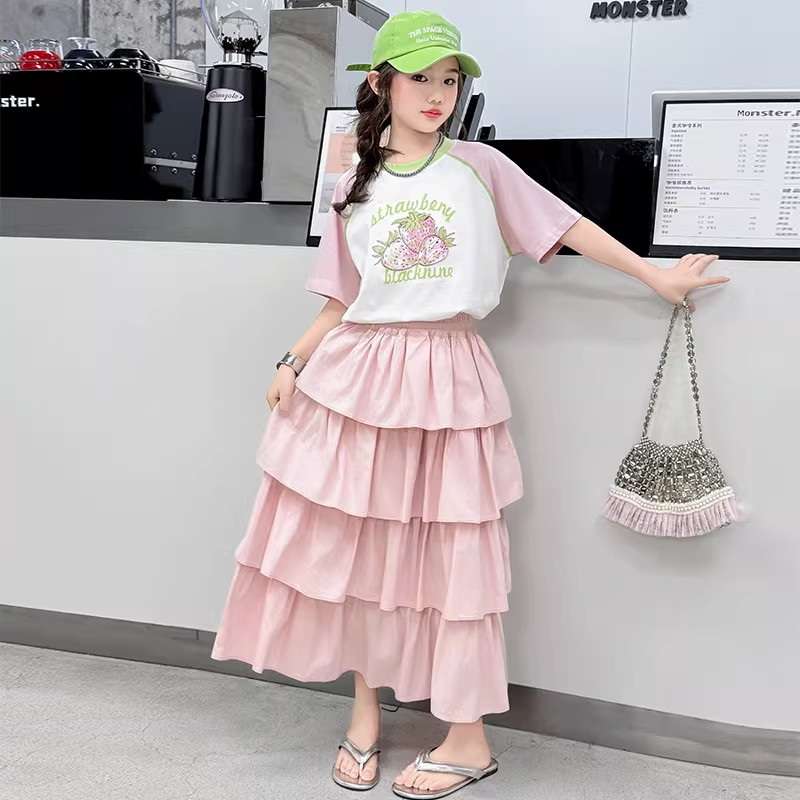 DWDZ女童夏季短袖蛋糕裙2026新款韩版女大童拼色女孩儿童T恤裙子