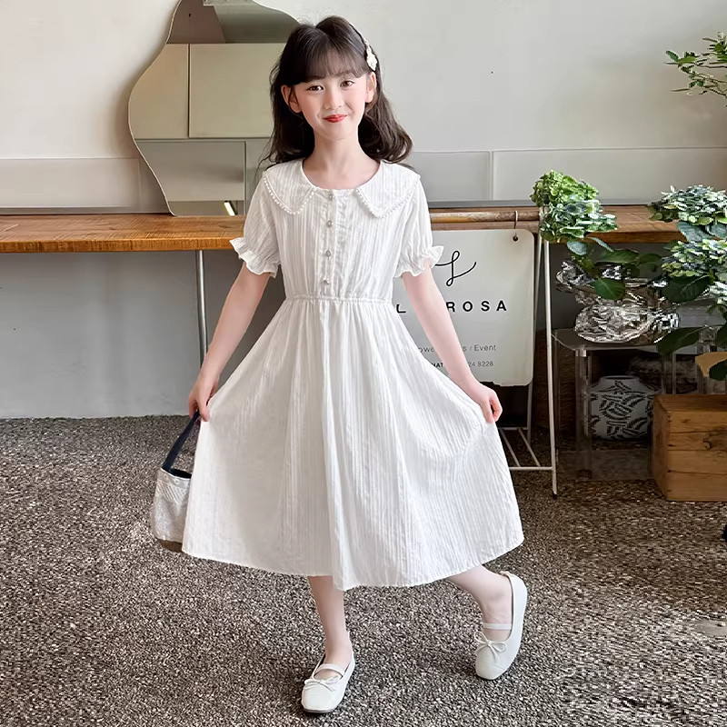 DWDZ夏季新款白色连衣裙女童学生洋气女大童时尚儿童裙子女孩夏装