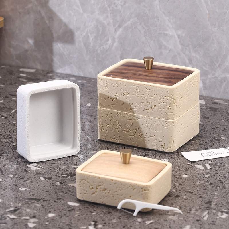 洞石轻奢高级感牙签盒家用高档棉签盒创意牙线棉签二合一收纳盒,收纳整理,牙签盒,淘宝优惠券,粉丝福利购,淘宝优惠卷