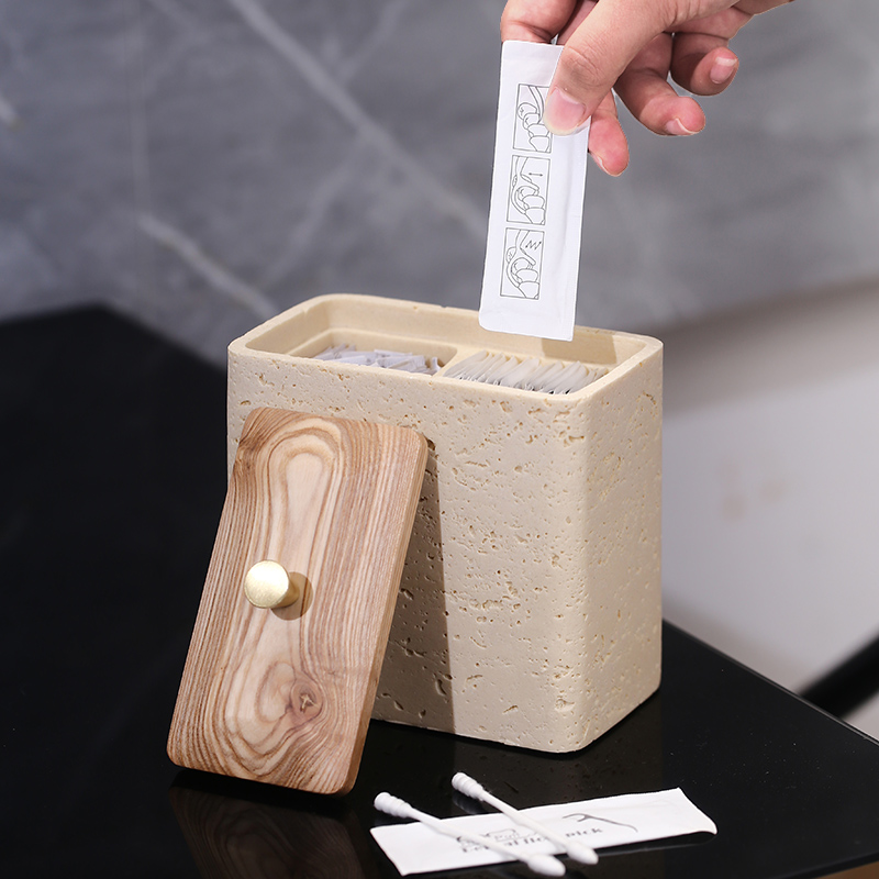 洞石牙线盒高档棉签收纳盒