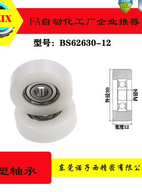 BS62630-12移门滑轮轴承滚轮轨道包胶包塑轴承PU吊轮6000POM