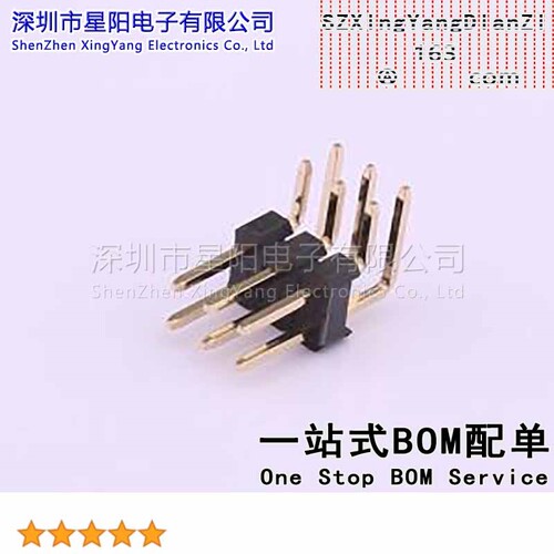 X6521WR-2x03H-C30D60 (5Pcs)2.54mm 2x3P弯插 方针 镀金足1U排数