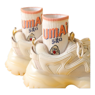 袜子女春秋款100%纯棉中筒棉袜in潮日系可爱字母袜白色运动袜韩版