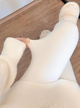 秋冬加绒白色连裤袜女外穿加厚燕麦色打底裤袜保暖显瘦米白色丝袜