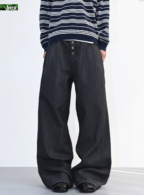 IREX 排扣设计cleanfit简约A字条纹牛仔裤男女宽松休闲裤直筒长裤