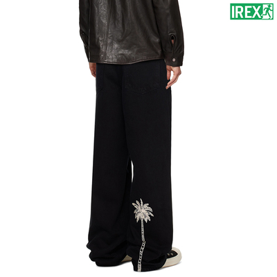 原版椰子树刺绣拖地牛仔裤