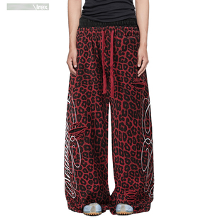 复古休闲裤 男女春季 新款 垂感长裤 豹纹双腰 宽松阔腿裤 卫裤 美式
