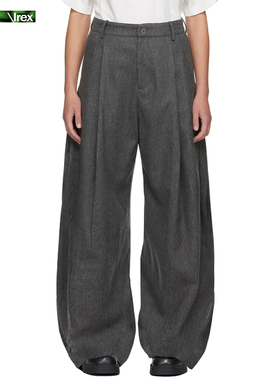 IREX 廓形TR面料西裤黑灰色压褶垂感宽松百搭弯刀休闲高腰长裤男