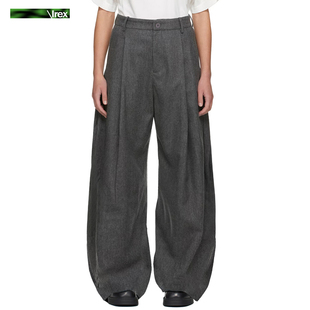 男 黑灰色压褶垂感宽松百搭弯刀休闲高腰长裤 IREX 廓形TR面料西裤