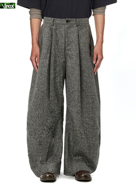 IREX 老钱风ROW风人字纹麻感肌理西裤男女灰色弯刀裤休闲阔腿长裤