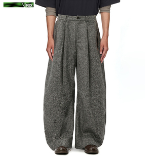 休闲阔腿长裤 男女灰色弯刀裤 老钱风ROW风人字纹麻感肌理西裤 IREX