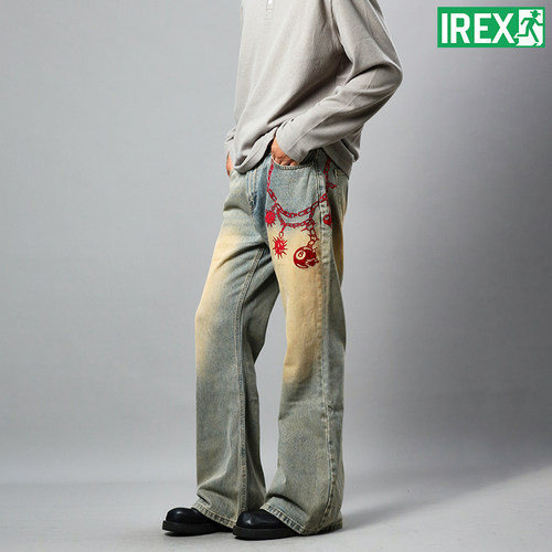 刺绣重工微喇叭bootcut牛仔裤男