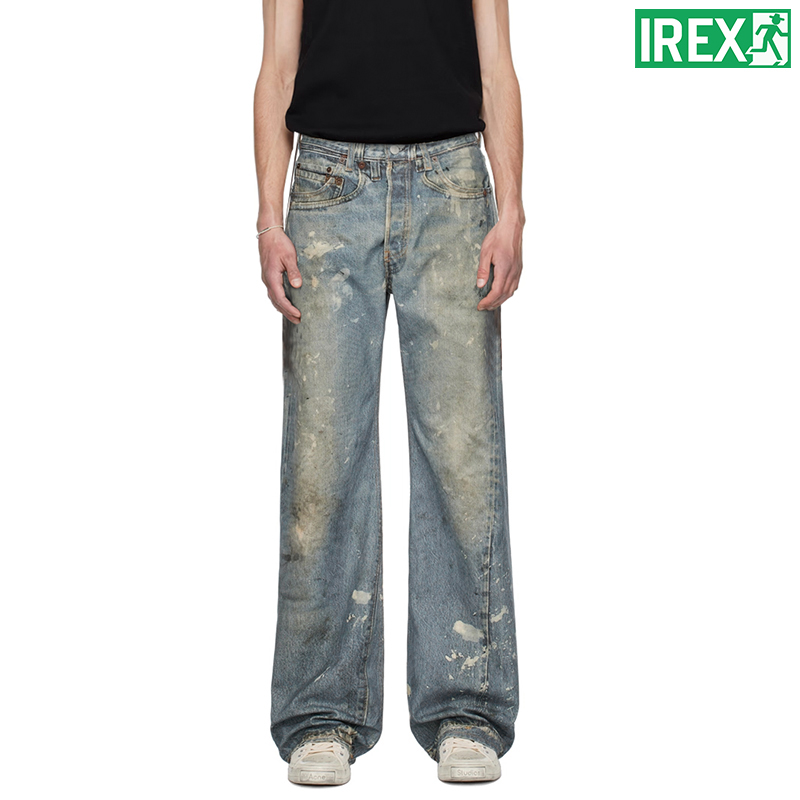 AC风格3D数码做旧牛仔裤泼墨