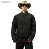 IREX 定制仿黑松石丹宁色原牛廓形短宽版 型牛仔夹克正肩复古外套