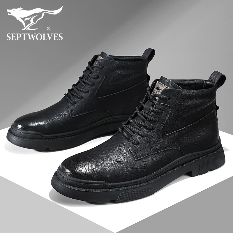 七匹狼复古工装靴2023冬季真皮鞋