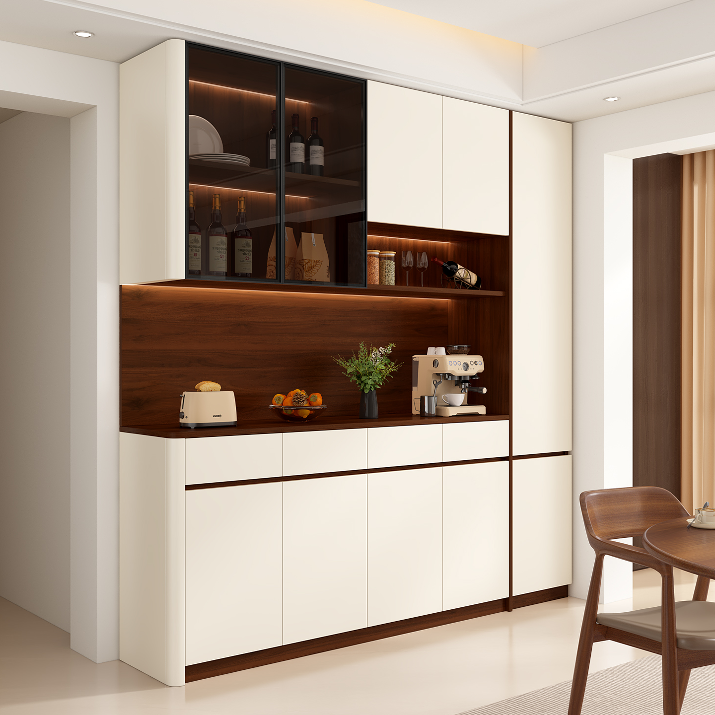 餐边柜实木靠墙一体茶边柜圆弧酒柜定制储物柜家用客厅柜子置物柜