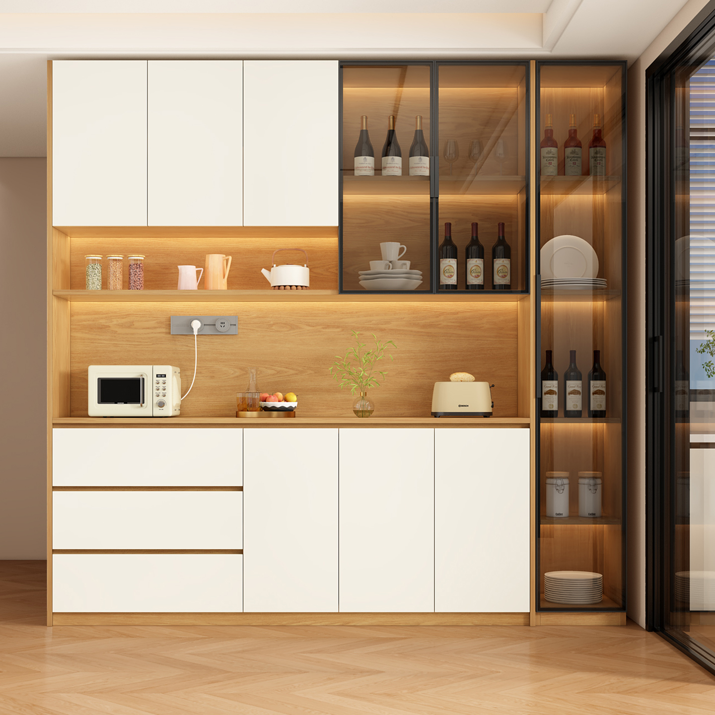 实木餐边柜一体靠墙高柜可定制