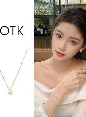 金色蝴蝶吊坠项链女款